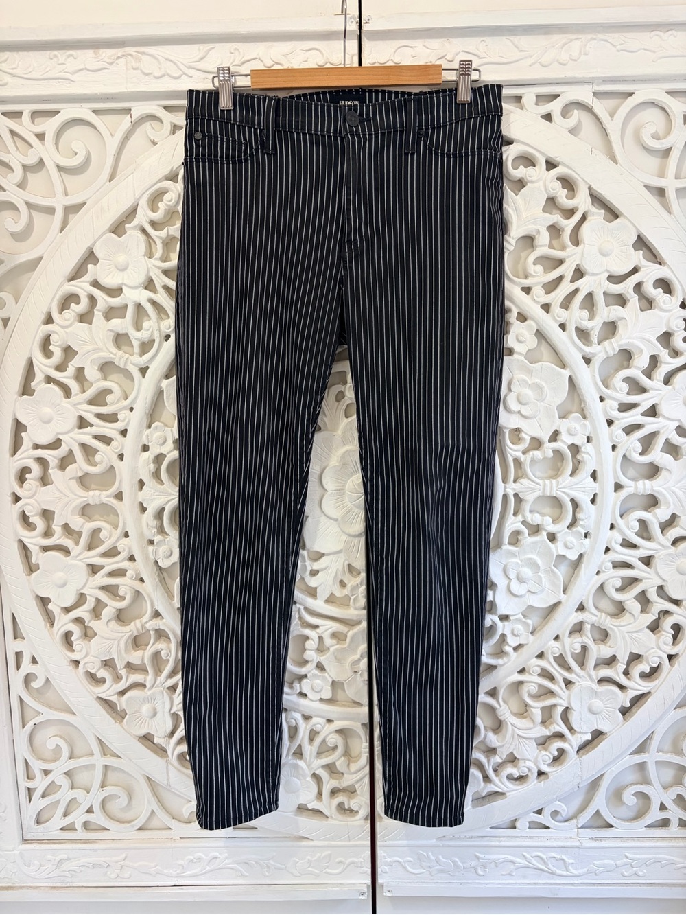 Hudson Nico Midrise Super Skinny Pinstripe Jeans Size 32 Altered Waist
